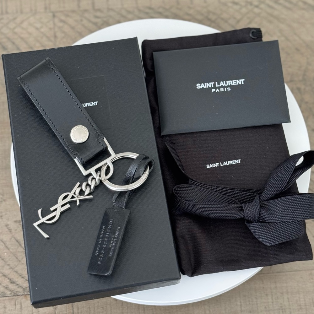 YSL Leather and Burnished Silver-Tone Key FOB - Full Inclusion - Picture 8 of 9